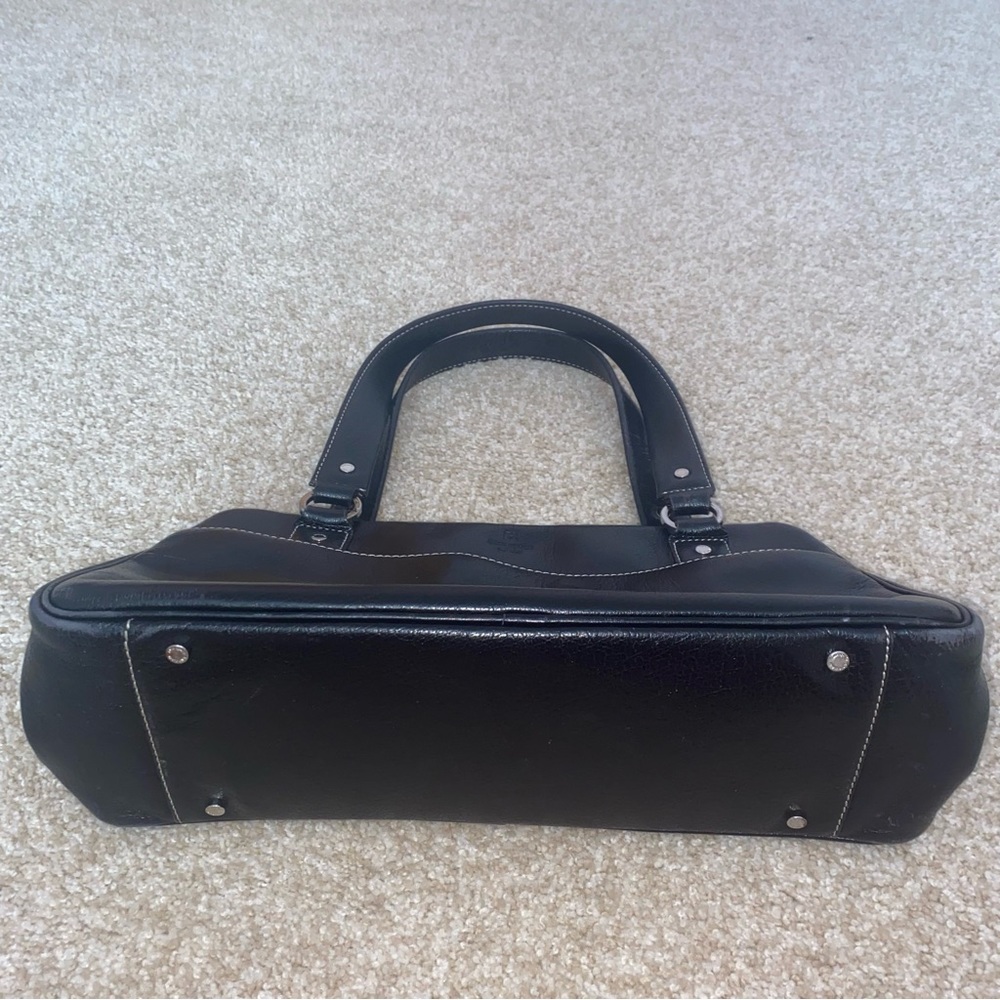 VTG Kate Spade Black Leather Wide Shoulder Silver Hardware Striped Interior Bag - Picture 4 of 13
